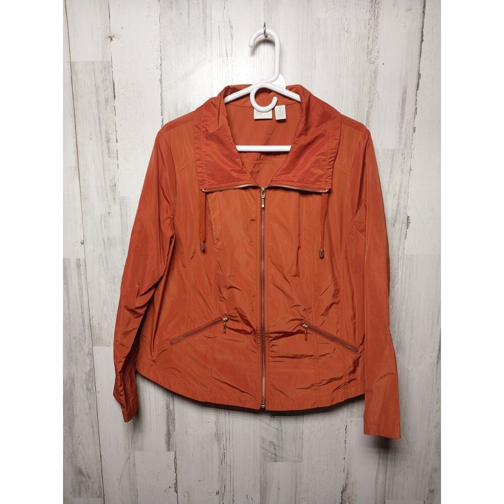 Zenergy by Chicos Size 2 (L/12) Russet Orange Paneled Lightweight Zip-up Jacket